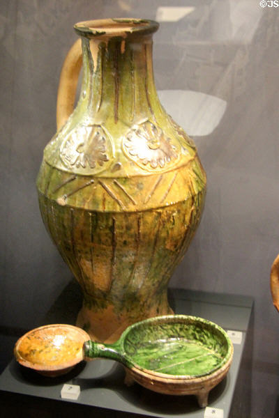 Ceramic vessels (1300s-1500s) from near Oxford at Ashmolean Museum. Oxford, England.