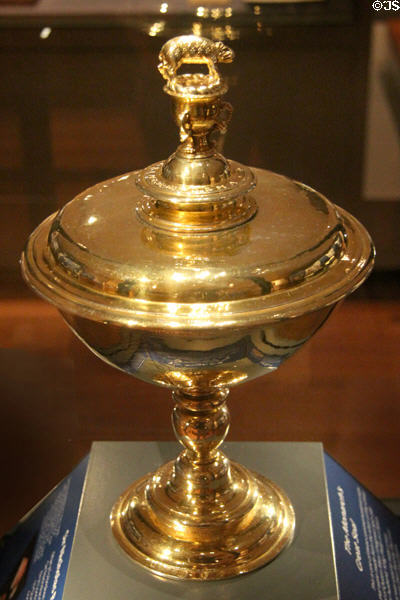 'The Bacon Cup' silver-gilt covered standing cup (c1574-5) made in London at Ashmolean Museum. Oxford, England.