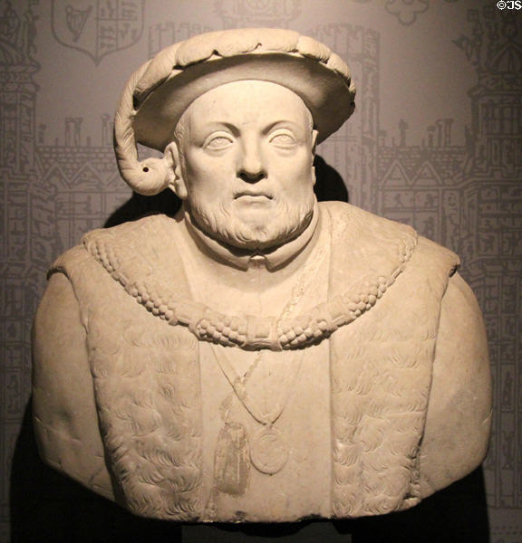 King Henry VIII marble portrait bust (1600-50) at Ashmolean Museum. Oxford, England.