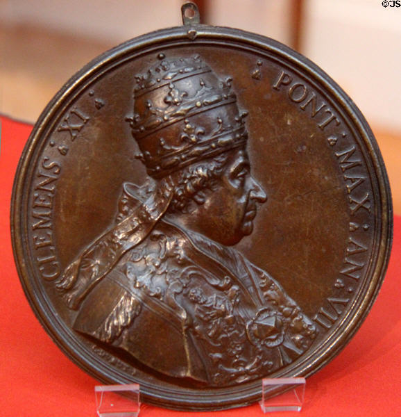 Pope Clement XI bronze portrait medal (1707) by Charles-Claude Dubut at Ashmolean Museum. Oxford, England.