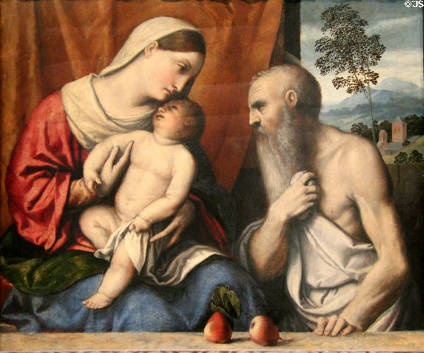 Virgin & Child with St Jerome painting (c1530-5) by Alessandro Bonvicino (aka Moretto da Brescia) at Ashmolean Museum. Oxford, England.