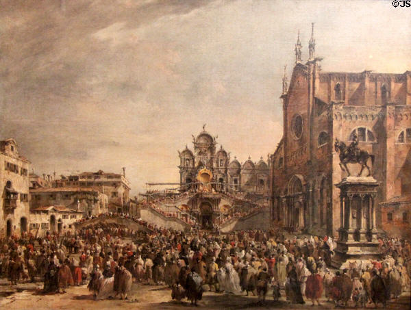 Pope Pius VI blessing crowd at Campo SS Giovanni e Paolo, Venice painting (c1782) by Francesco Guardi at Ashmolean Museum. Oxford, England.