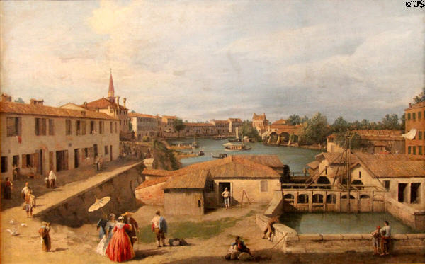 View of Dolo on Brenta Canal near Venice painting (late 1720s) by Canaletto at Ashmolean Museum. Oxford, England.