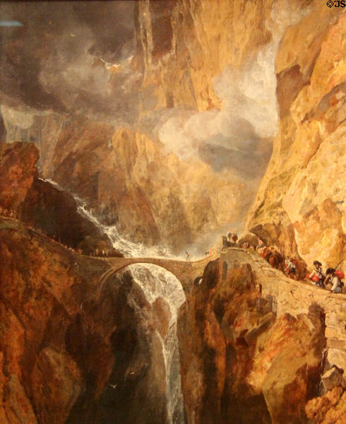 Devil's Bridge, St Gotthard painting (1802) by Joseph Mallord William Turner at Ashmolean Museum. Oxford, England.