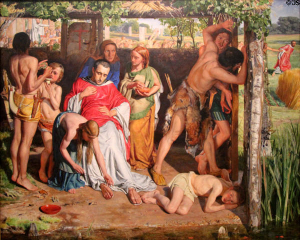 A Converted British Family shelters a Christian Missionary from Persecution of the Druids painting (1850) by William Holman Hunt at Ashmolean Museum. Oxford, England.