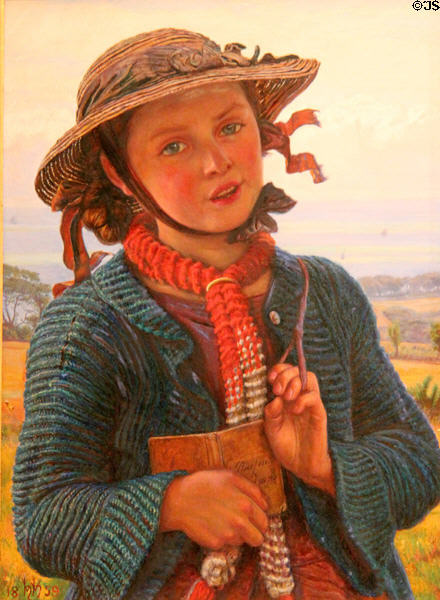 School-Girl's Hymn painting (1859) by William Holman Hunt at Ashmolean Museum. Oxford, England.