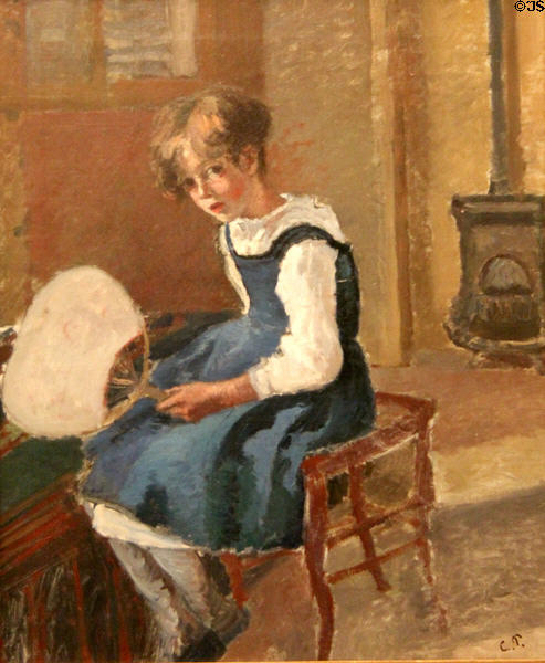 The artist's daughter Jeanne holding a Fan painting (1873) by Camille Pissarro at Ashmolean Museum. Oxford, England.