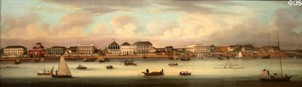 The Bund of Shanghai, China painting (prob. 1850s) by Sunqua at Ashmolean Museum. Oxford, England.