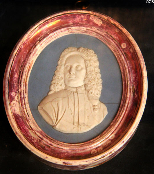 Wedgwood Jasperware medallion of John Philip Elers (c1780 or later) at Ashmolean Museum. Oxford, England.