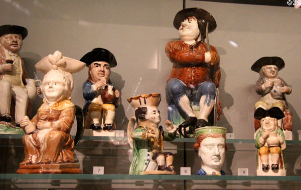 Collection of Toby jugs (1780-1800) from Staffordshire at Ashmolean Museum. Oxford, England.