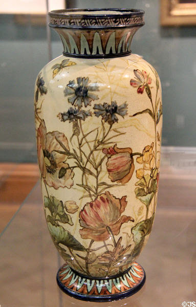 'Faience' vase with flowers pattern (1876) by Doulton & Co at Ashmolean Museum. Oxford, England.