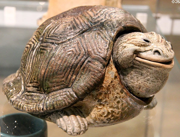 Salt glazed stoneware tortoise figure (1898) by Martin Brothers of Fulham at Ashmolean Museum. Oxford, England.