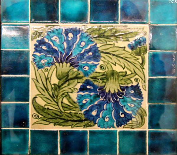 Carnation earthenware tile panel (1872-1907) by William De Morgan at Ashmolean Museum. Oxford, England.