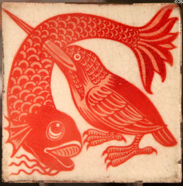 Tile with kingfisher (1882-1888) by William De Morgan from Merton Abbey at Ashmolean Museum. Oxford, England.