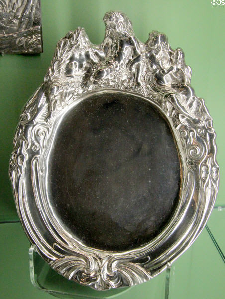 Silver mirror (1635-45) possibly Michiel de Bruyn van Berendrecht after Adam van Vianen at Ashmolean Museum. Oxford, England.