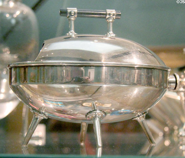 Electroplated nickel silver spoon warmer (c1881) by Hukin & Heath of Birmingham at Ashmolean Museum. Oxford, England.