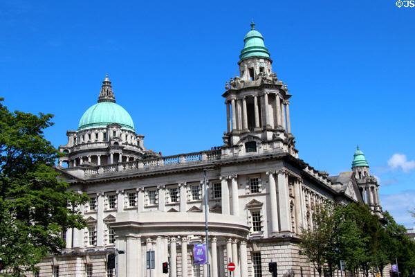 Dome & corner towers of Belfast City Hall. Belfast, Northern Ireland.