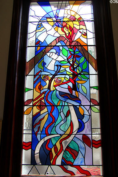 Pathways window (2005) by Nora Gaston as memorial to organ donors at Belfast City Hall. Belfast, Northern Ireland.