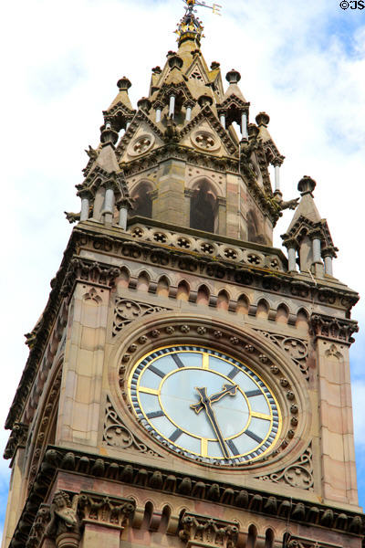 Clock atop Albert Clock (1870) in Queen's Square. Belfast, Northern Ireland.