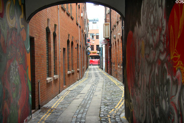 Extremely narrow lane in downtown Belfast. Belfast, Northern Ireland.