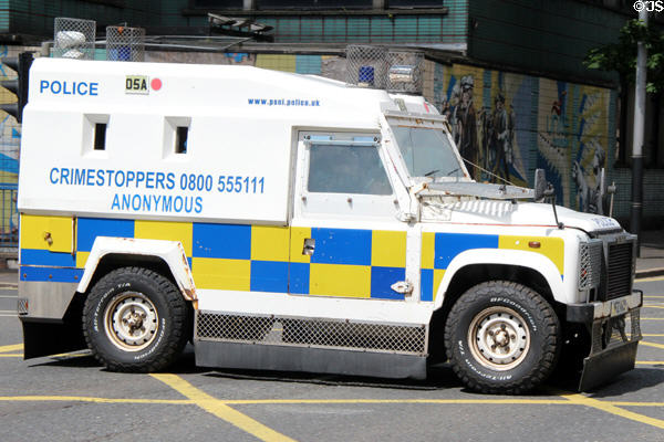 Belfast police armored car. Belfast, Northern Ireland.