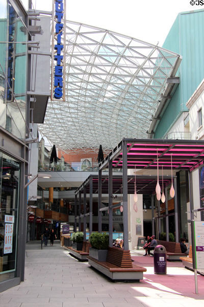 Glass canopy over Victoria Square shopping center. Belfast, Northern Ireland.