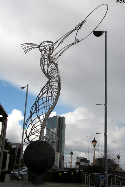 Beacon of Hope sculpture (2007) by Andy Scott at Thanksgiving Square on end of Queen's Bridge. Belfast, Northern Ireland.