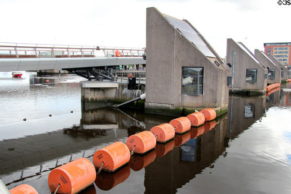 Lagan Weir (1994) to maintain water level Lagan River. Belfast, Northern Ireland. Architect: Ferguson & McIlveen.
