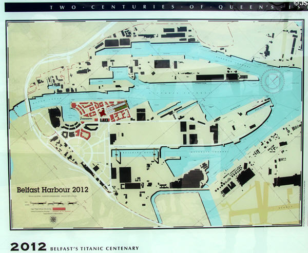 Map (2012) of Belfast Harbour, now the Titanic Quarter. Belfast, Northern Ireland.