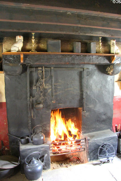 Kitchen fireplace in Coshkib Hill Farm at Ulster Folk Park. Belfast, Northern Ireland.