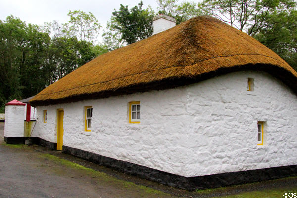 Thatched Corradreenan Farm house (1750s) at Ulster Folk Park. Belfast, Northern Ireland.