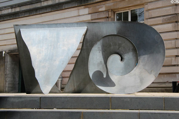 Abstract sculpture outside Ulster Museum. Belfast, Northern Ireland.
