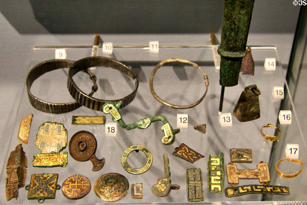 Precious metal objects (9th-10thC) found in Ireland at Ulster Museum. Belfast, Northern Ireland.