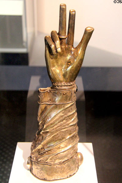 Silver gilt reliquary shrine of St Patrick's hand (15thC) from County Down at Ulster Museum. Belfast, Northern Ireland.