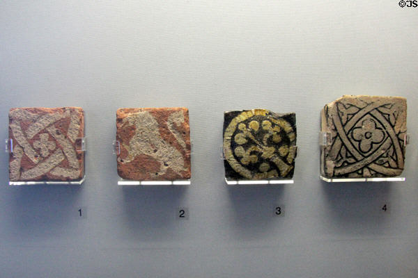Ceramic Irish cathedral floor-tiles (13th-14thC) at Ulster Museum. Belfast, Northern Ireland.