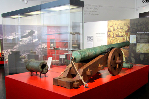 Cannons from wreck (1588) of Spanish Armada ship Girona recovered from Killybegs Harbor in County Donegal, Ireland at Ulster Museum. Belfast, Northern Ireland.
