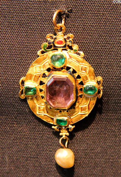 Jeweled pendant from wreck (1588) of Spanish Armada ship off coast of Ireland at Ulster Museum. Belfast, Northern Ireland.