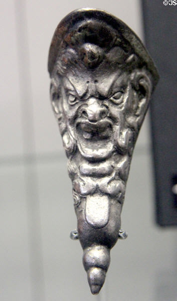 Silver jug spout with face of Bacchus from wreck (1588) of Spanish Armada ship off coast of Ireland at Ulster Museum. Belfast, Northern Ireland.