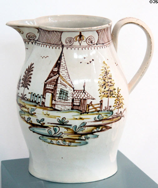 Creamware ale jug (c1790) by Downshire Pottery of Belfast at Ulster Museum. Belfast, Northern Ireland.