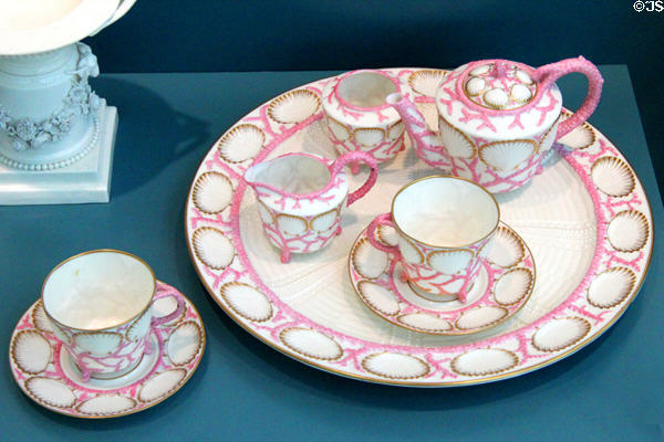 Porcelain shell cabaret tea service set (1863-90) by Belleek at Ulster Museum. Belfast, Northern Ireland.