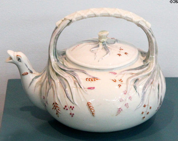 Porcelain grass pattern teapot (1863-90) by Belleek at Ulster Museum. Belfast, Northern Ireland.