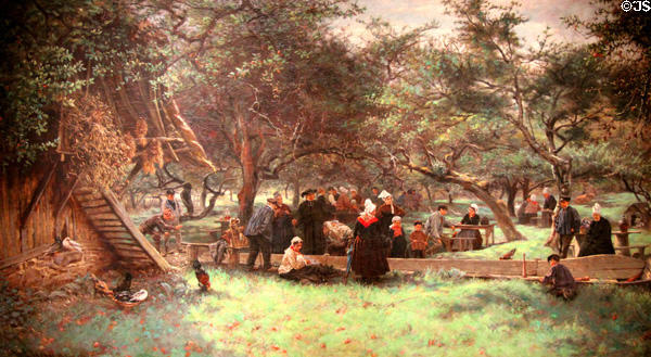 Fête Day in Cider Orchard, Normandy painting (1878) by William John Hennessy at Ulster Museum. Belfast, Northern Ireland.