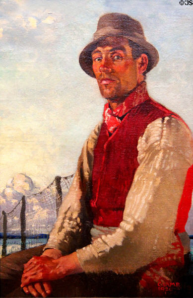Lough Neagh Fisherman painting (1920) by Charles Lamb at Ulster Museum. Belfast, Northern Ireland.