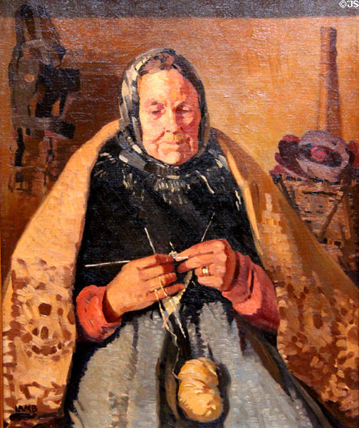 Connemara Woman Knitting painting (c1929) by Charles Lamb at Ulster Museum. Belfast, Northern Ireland.