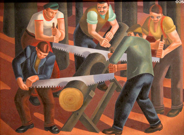 Sawing Wood painting (c1930) by William Roberts at Ulster Museum. Belfast, Northern Ireland.