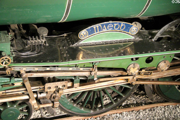 Driving wheels of Great Southern Railways steam locomotive 'Maedb' (1939) at Ulster Transport Museum. Belfast, Northern Ireland.