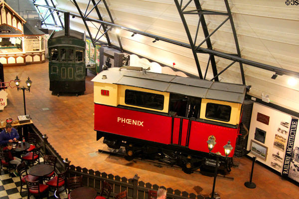 Portstewart Tramway Company locomotive no. 2 (1883) & County Donegall Railways Joint Committee locomotive no. 11 'Phoenix' (1928) at Ulster Transport Museum. Belfast, Northern Ireland.