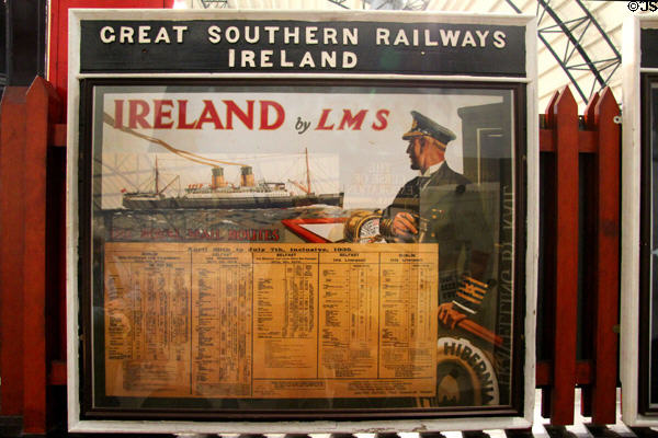 Ireland by LMS poster (1935) with schedules at Ulster Transport Museum. Belfast, Northern Ireland.
