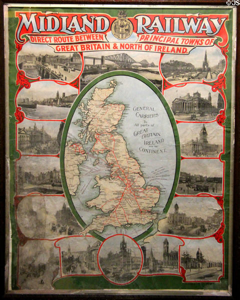 Midland Railway poster for routes between Great Britain & North of Ireland at Ulster Transport Museum. Belfast, Northern Ireland.