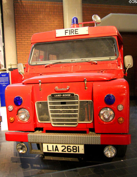 Land Rover fire pumper (1976) at Ulster Transport Museum. Belfast, Northern Ireland.